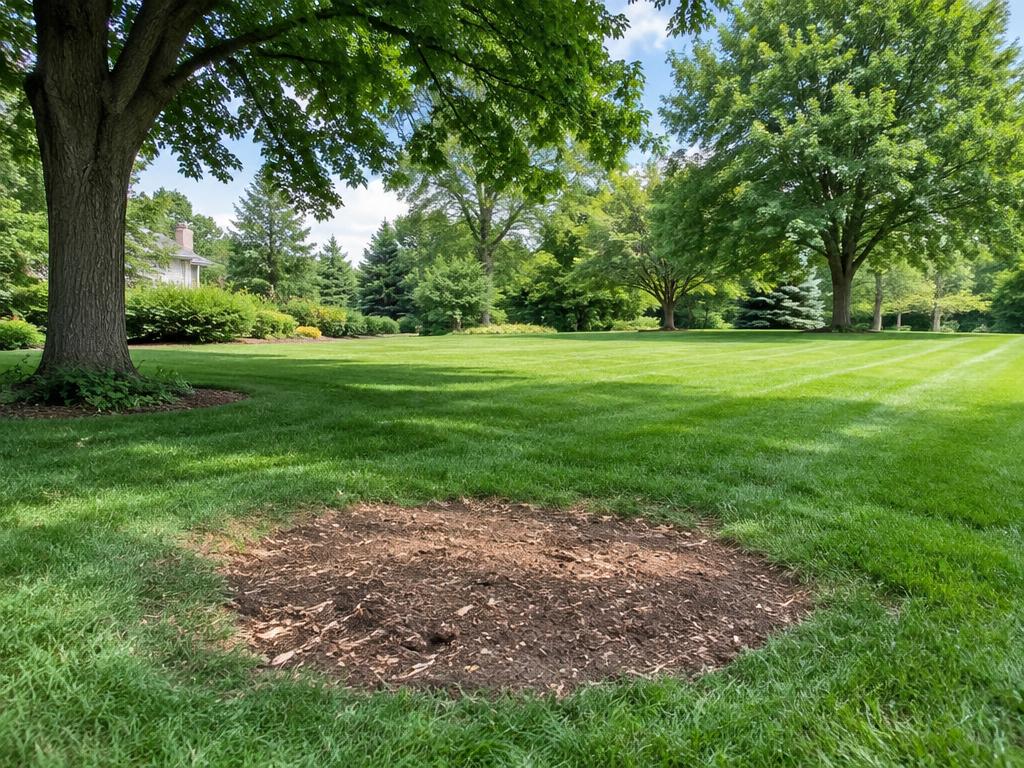 Open lawn with a cleared area